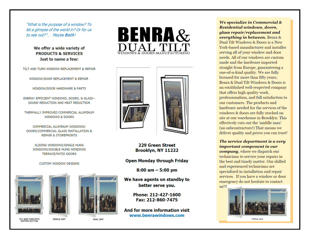 BENRA & DUAL TILT WINDOWS & DOORS MFG